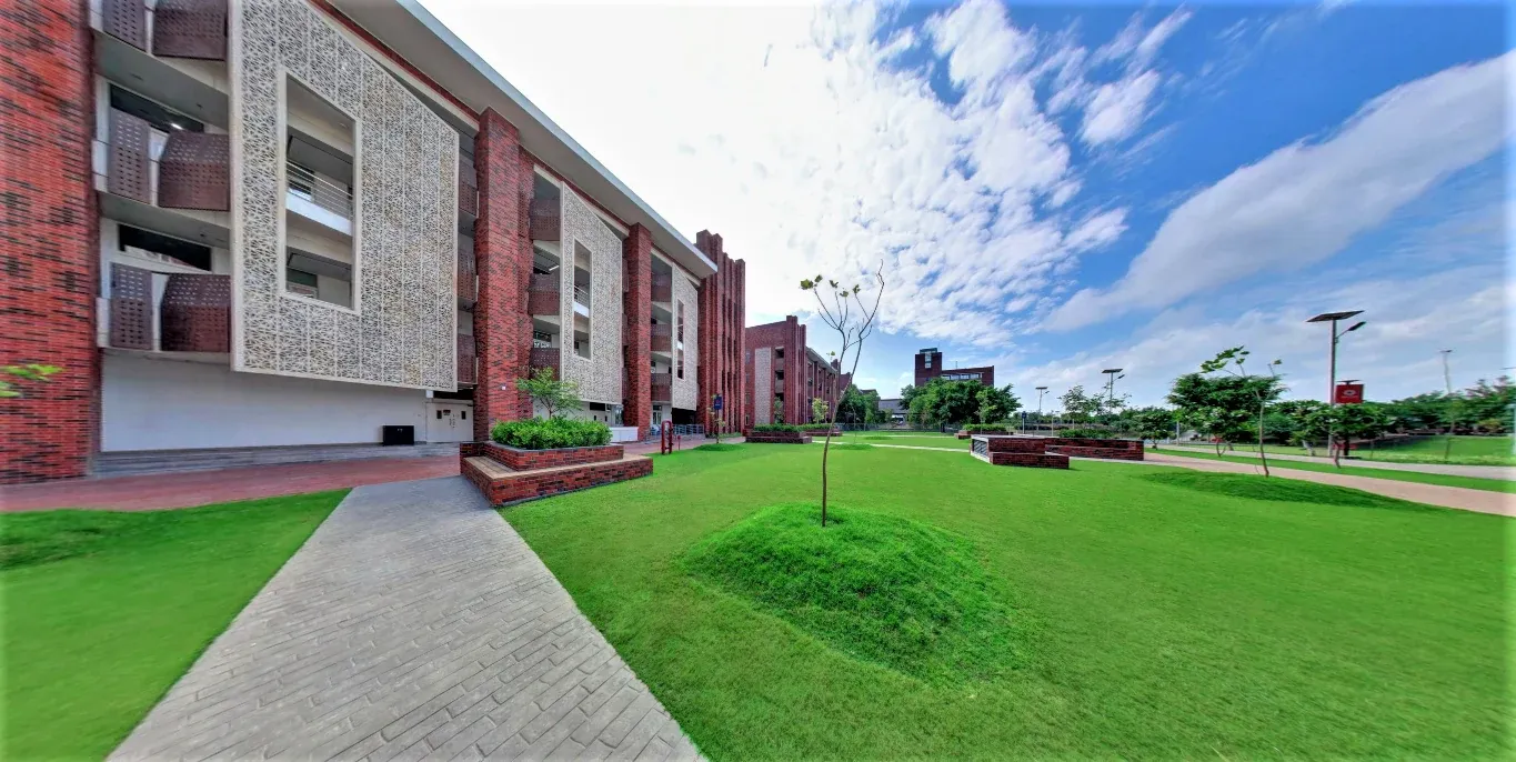 Elevated panoramic vista of Ashoka University campus.